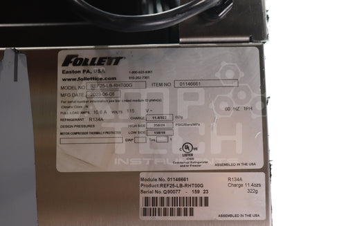 Photo of a Brand New Follett Upright Stainless Steel Laboratory Pharmacy Refrigerator.